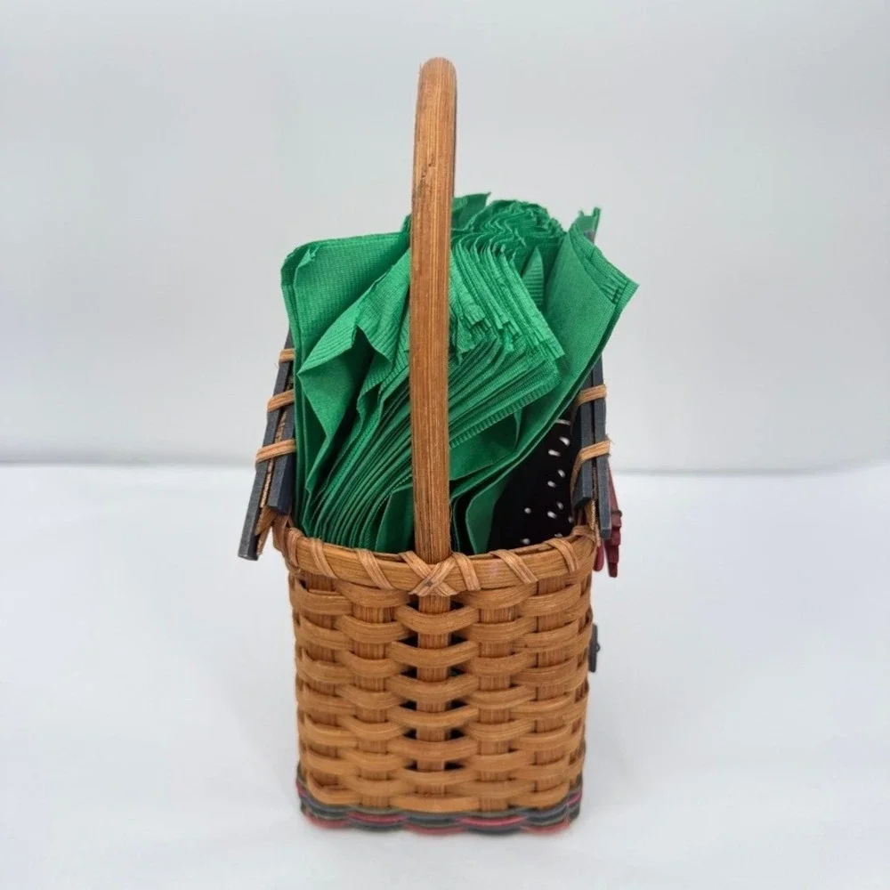 Napkin Holder Basket w/ Handle Bless This Nest Birdhouse Woven Country Decor